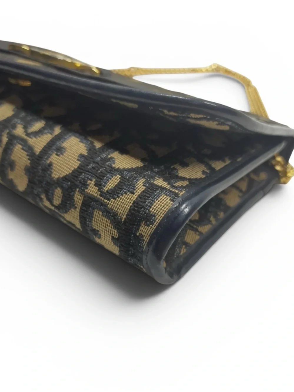 Vintage Christian Dior Oblique Monogram Navy Canvas Chain Clutch Flap Bag - Picture 6 of 8